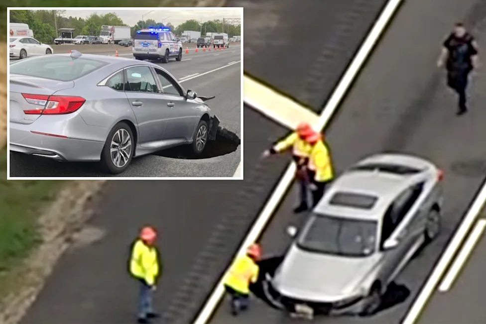 Long Island Expressway Sinkhole Swallows Vehicle and Shuts Down Lanes in Suffolk County